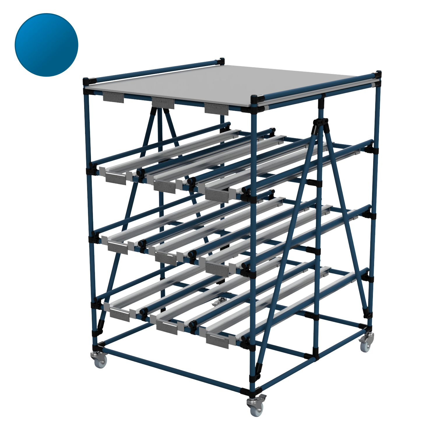 51326 - Mobile Plastic Tote Storage Trolley with Angled Roller Track Shelves